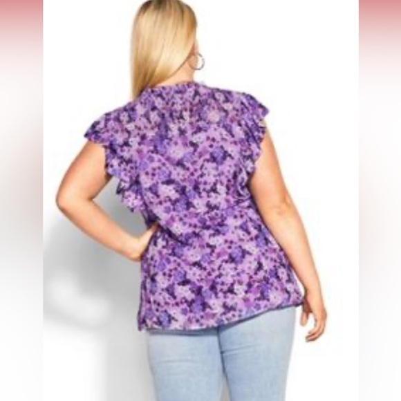 City Chic Violet Floral Ruffle Top XL 22 NEW - Picture 4 of 9